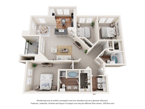 Floor plan for 3 beds, 2 baths, 1339 sqft